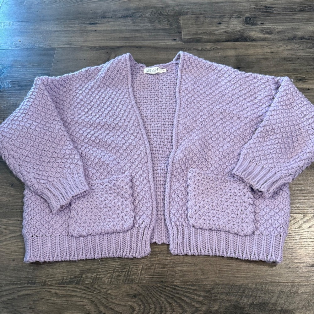 Molly Bracken Girls Lavender Purple Chunky Knit Open Front Cardigan MMF410AN 14Y